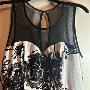 BaileyBlue White dress with Black Floral Pattern with Sheer top/ sleeves Sz L